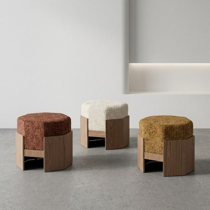 Puf din stofă ocru cu structură din MDF [7]