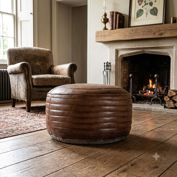 Puf vintage piele si ratan | Pufuri confortabile living [2]