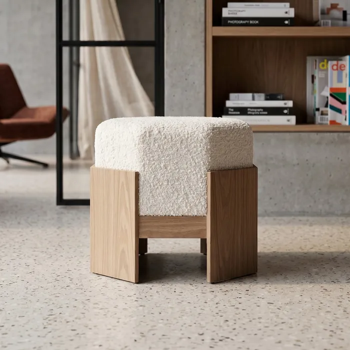 Puf din stofă crem cu structură din MDF [2]