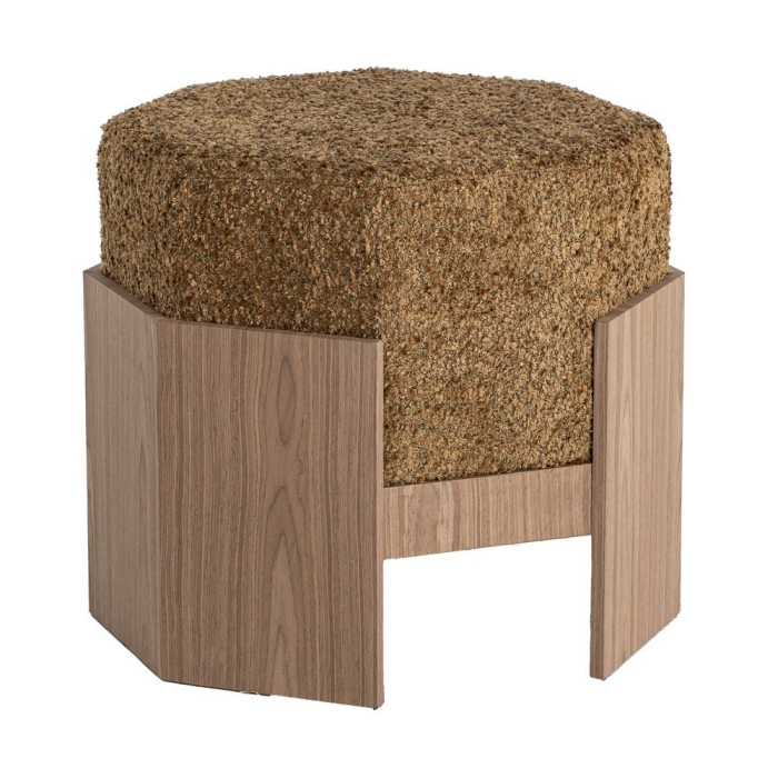 Puf din stofă ocru cu structură din MDF [3]
