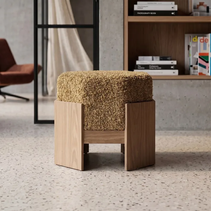 Puf din stofă ocru cu structură din MDF [2]