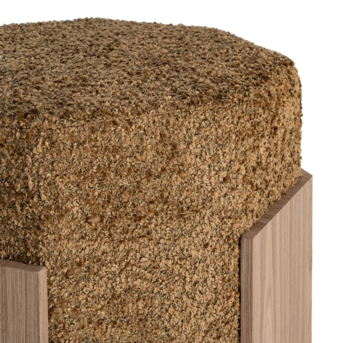Puf din stofă ocru cu structură din MDF [4]