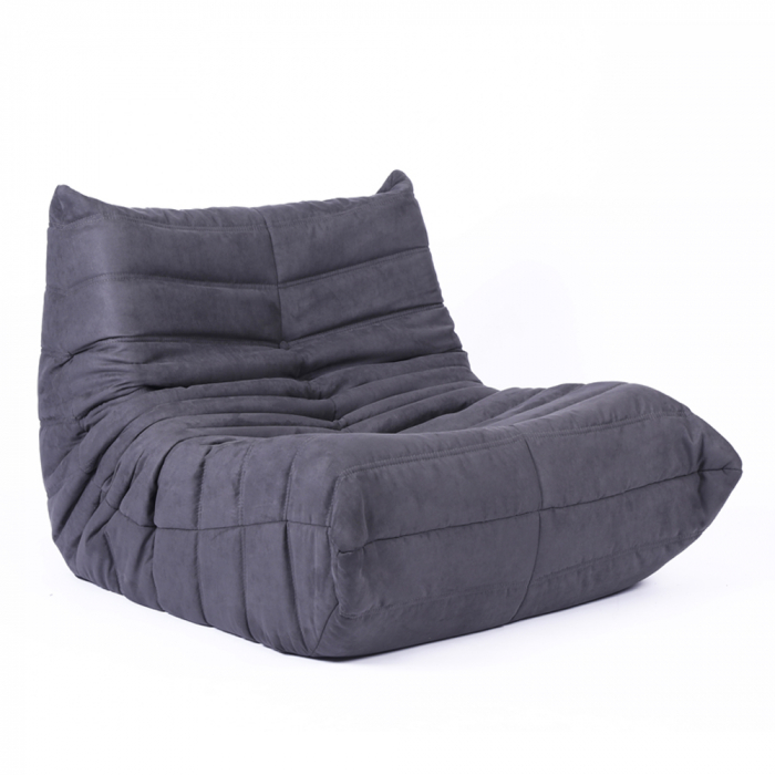Puf catifelat gri închis cu pliuri elegante, perfect pentru colțuri de relaxare [1]