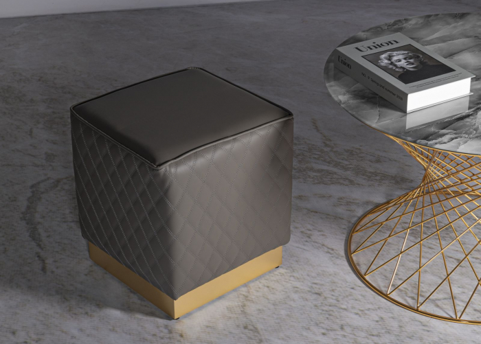 Puf gri pătrat modern tapițat cu bază aurie Sharon [2]