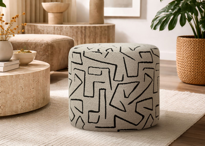 Puf rotund cu imprimeu abstract bej negru 44x40 cm [5]