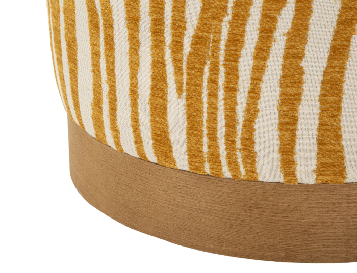 Puf rotund cu imprimeu zebra mustar si baza maro 40x40 cm [3]
