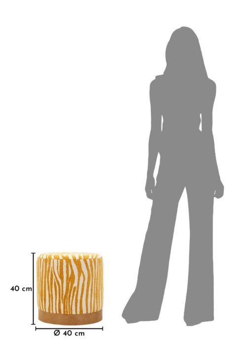 Puf rotund cu imprimeu zebra mustar si baza maro 40x40 cm [6]