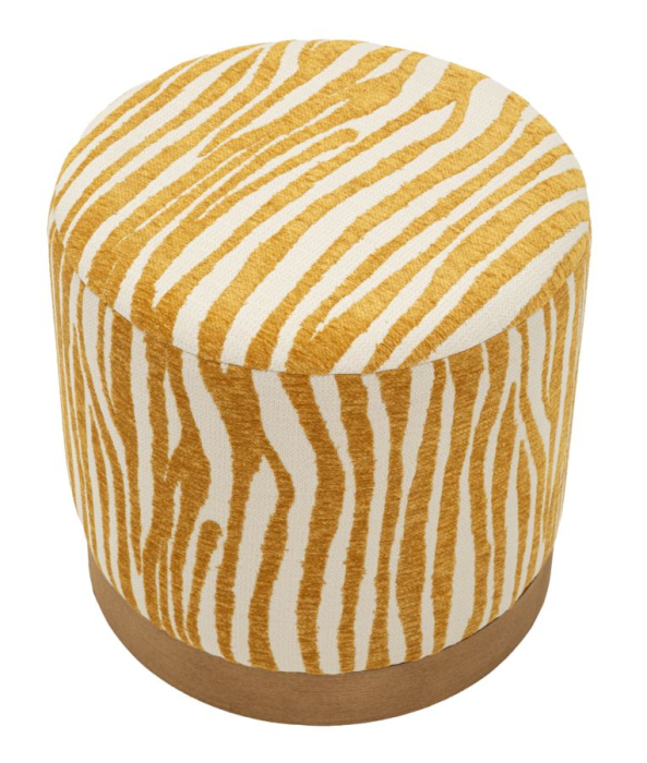 Puf rotund cu imprimeu zebra mustar si baza maro 40x40 cm [4]