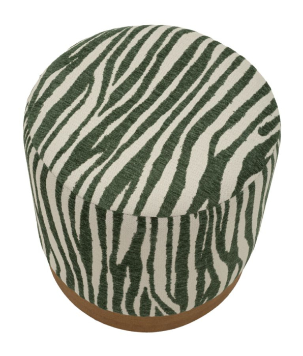 Puf rotund cu imprimeu zebra verde si baza maro 40x40 cm [2]