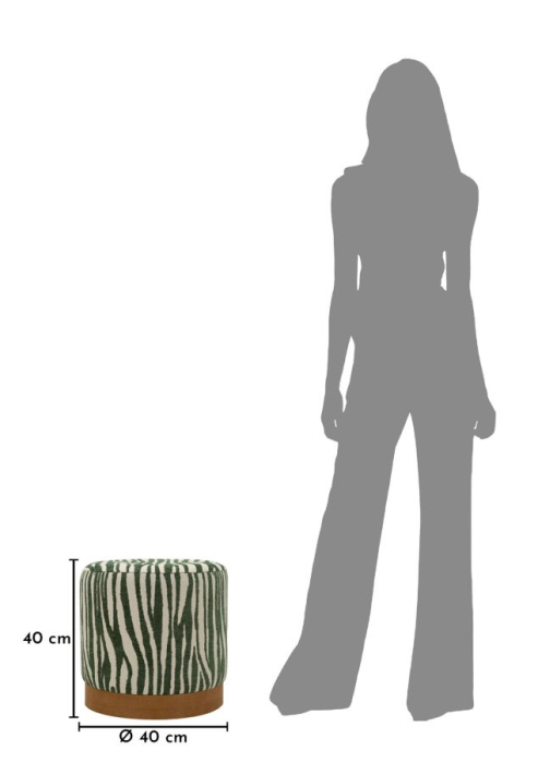 Puf rotund cu imprimeu zebra verde si baza maro 40x40 cm [6]
