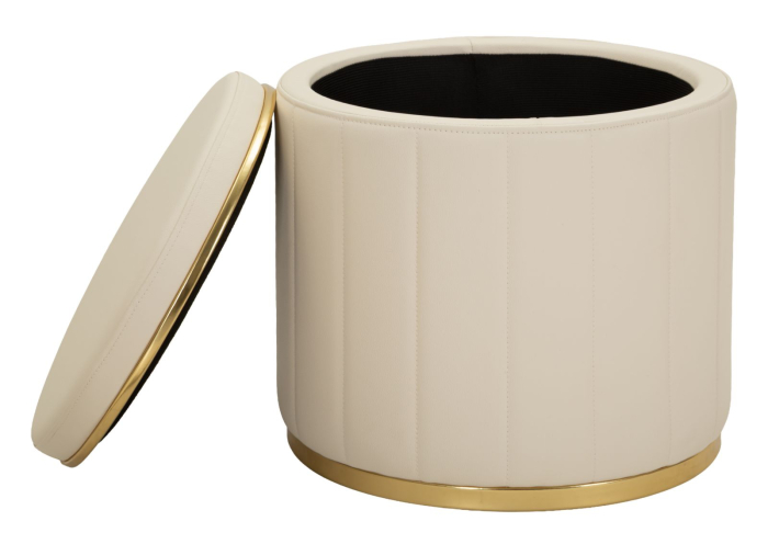 Puf rotund cu spațiu de depozitare crem și detalii aurii design modern [4]