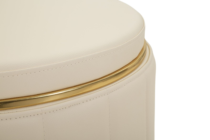 Puf rotund cu spațiu de depozitare crem și detalii aurii design modern [3]