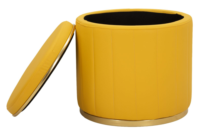 Puf rotund cu spațiu de depozitare galben muștar cu detalii aurii design modern [4]
