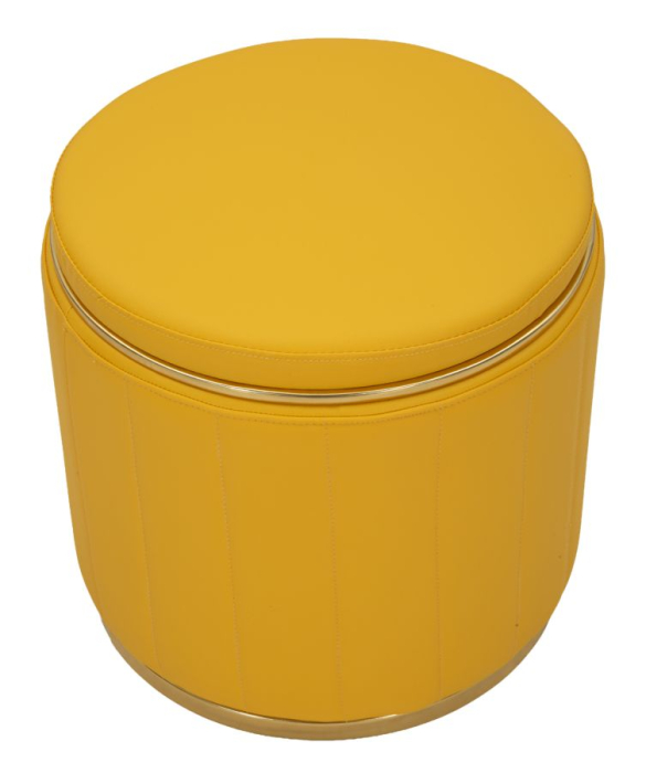 Puf rotund cu spațiu de depozitare galben muștar cu detalii aurii design modern [2]