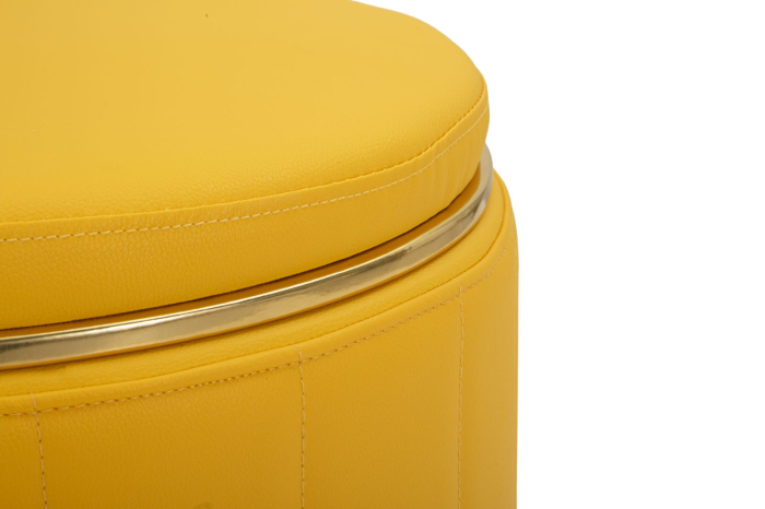 Puf rotund cu spațiu de depozitare galben muștar cu detalii aurii design modern [3]