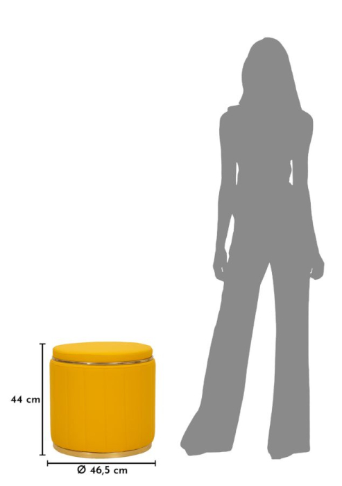 Puf rotund cu spațiu de depozitare galben muștar cu detalii aurii design modern [8]