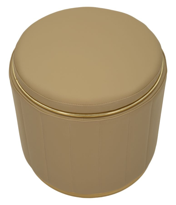 Puf rotund cu spațiu de depozitare maro și detalii aurii design modern [2]