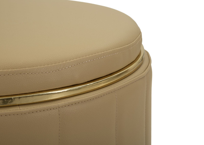 Puf rotund cu spațiu de depozitare maro și detalii aurii design modern [3]