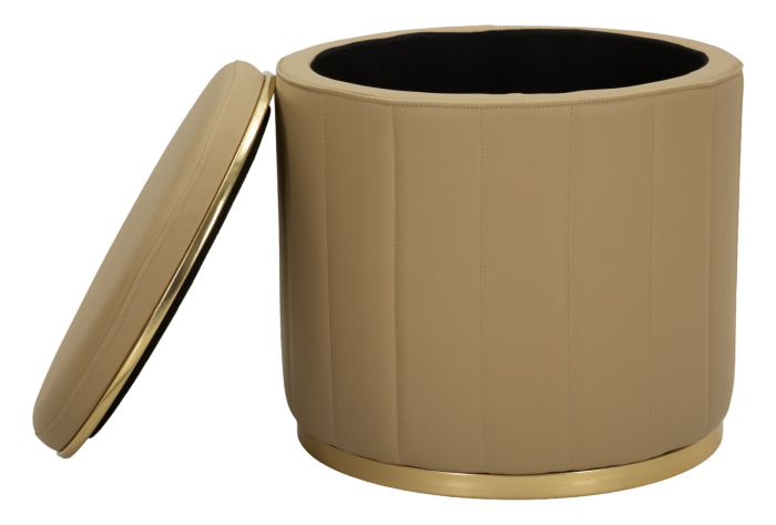 Puf rotund cu spațiu de depozitare maro și detalii aurii design modern [4]