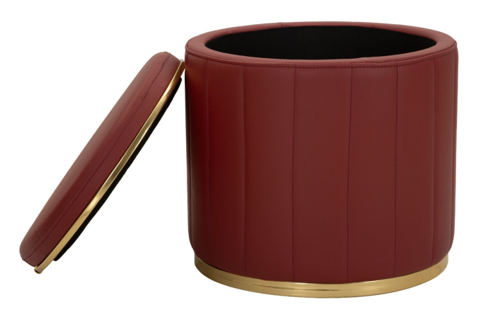 Puf rotund cu spațiu de depozitare roșu cu detalii aurii design modern [4]