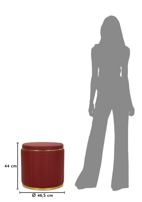 Puf rotund cu spațiu de depozitare roșu cu detalii aurii design modern [8]