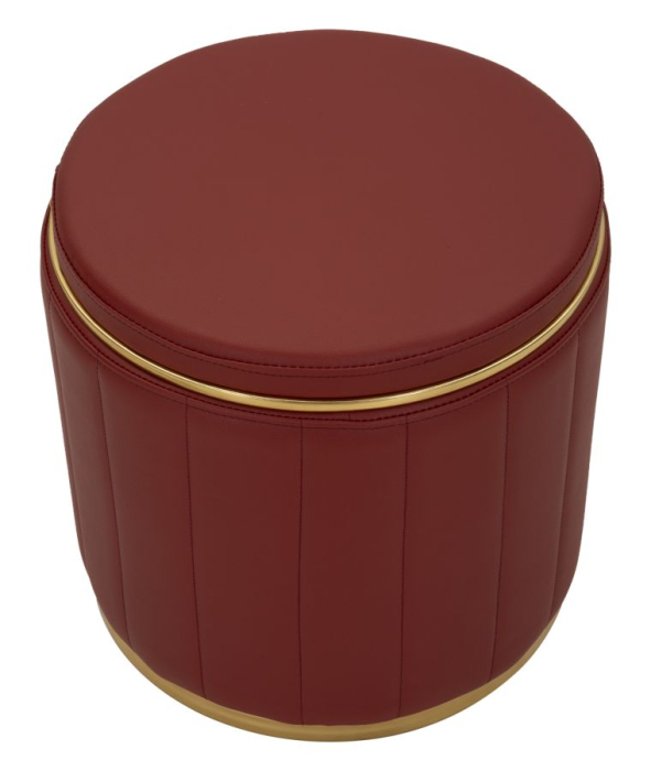 Puf rotund cu spațiu de depozitare roșu cu detalii aurii design modern [2]