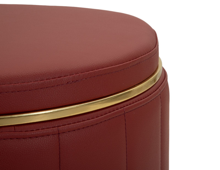 Puf rotund cu spațiu de depozitare roșu cu detalii aurii design modern [3]