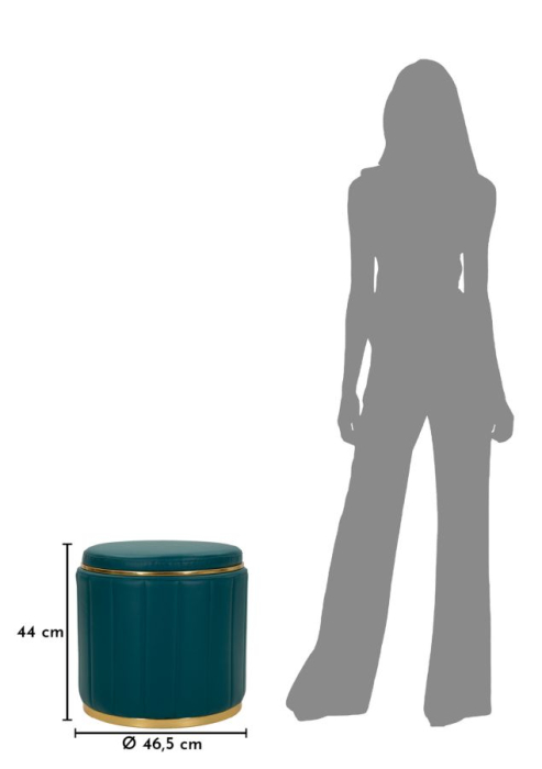 Puf rotund cu spațiu de depozitare verde petrol cu detalii aurii design modern [8]