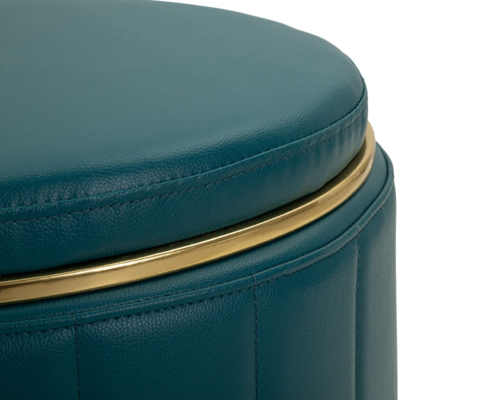 Puf rotund cu spațiu de depozitare verde petrol cu detalii aurii design modern [3]
