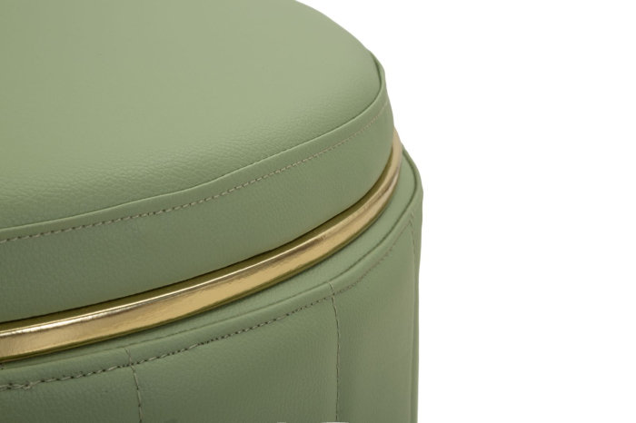 Puf rotund cu spațiu de depozitare verde salvie cu detalii aurii design modern [3]