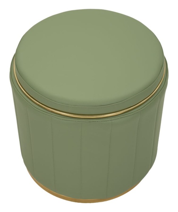 Puf rotund cu spațiu de depozitare verde salvie cu detalii aurii design modern [2]