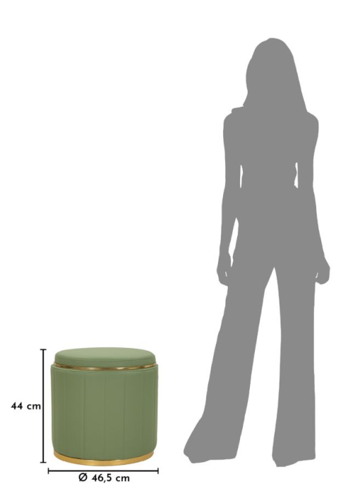 Puf rotund cu spațiu de depozitare verde salvie cu detalii aurii design modern [8]