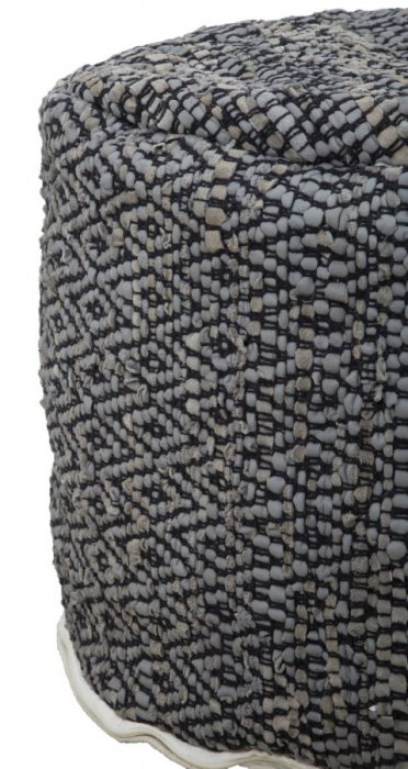 Puf rotund piele tesuta model etnic gri negru Damasco 50x40 - CreativDeco.ro [4]
