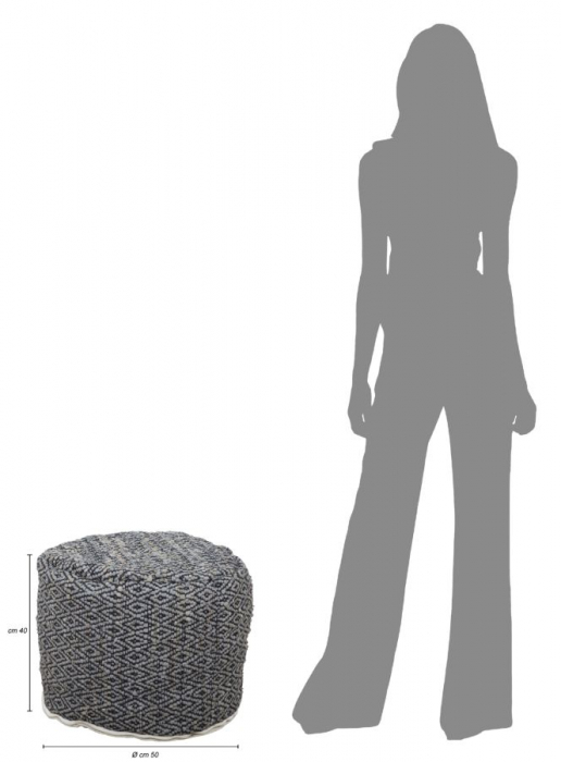 Puf rotund piele tesuta model etnic gri negru Damasco 50x40 - CreativDeco.ro [8]