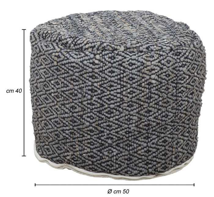 Puf rotund piele tesuta model etnic gri negru Damasco 50x40 - CreativDeco.ro [7]