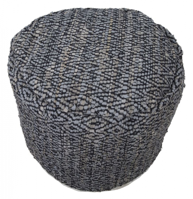 Puf rotund piele tesuta model etnic gri negru Damasco 50x40 - CreativDeco.ro [2]