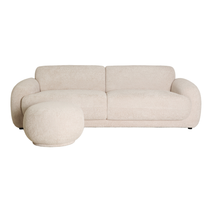 Puf tapițat din stofă bej cu design rotunjit Ligerz [4]