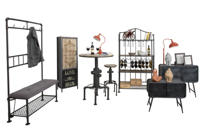 Raft Manhattan cu suport sticle si pahare. Rafturi metalice bucatarie in stil industrial. Mobilier vintage multifunctional CreativDeco. [11]