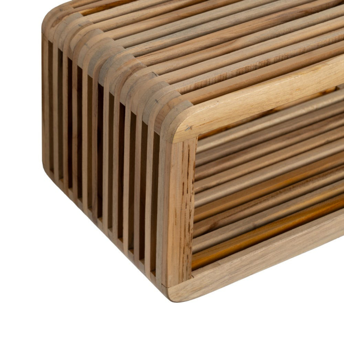Raft de perete din lemn de tec reciclat waterfall cu sipci canelate tip baguette montaj reversibil – vedere frontală, caneluri tip baguette. [4]