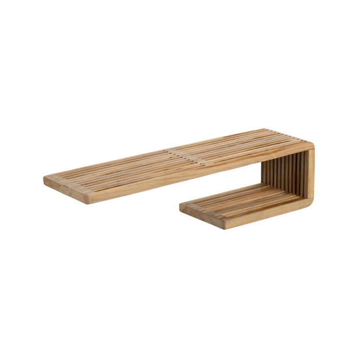 Raft de perete din lemn de tec reciclat waterfall cu sipci canelate tip baguette montaj reversibil – vedere frontală, caneluri tip baguette. [3]