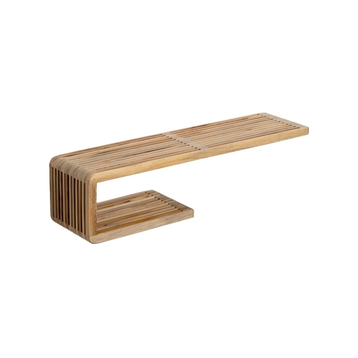 Raft de perete din lemn de tec reciclat waterfall cu sipci canelate tip baguette montaj reversibil – vedere frontală, caneluri tip baguette. [2]