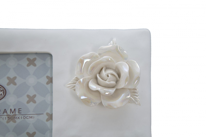 Rama foto alba trandafir relief alb perlat - CreativDeco.ro [3]