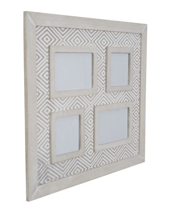Rama foto perete lemn alb sters romburi 4 ferestre 46x41 - CreativDeco.ro [2]