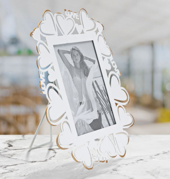 Rama foto metalica inimi alb-auriu, design romantic CreativDeco.ro. [5]