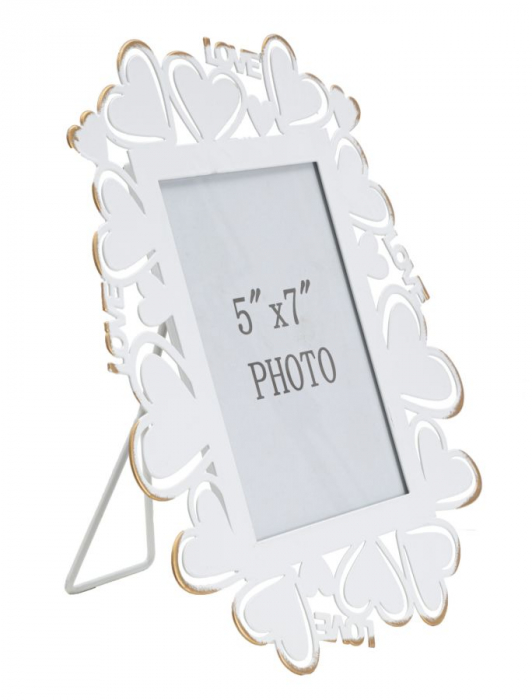 Rama foto metalica inimi alb-auriu, design romantic CreativDeco.ro. [1]
