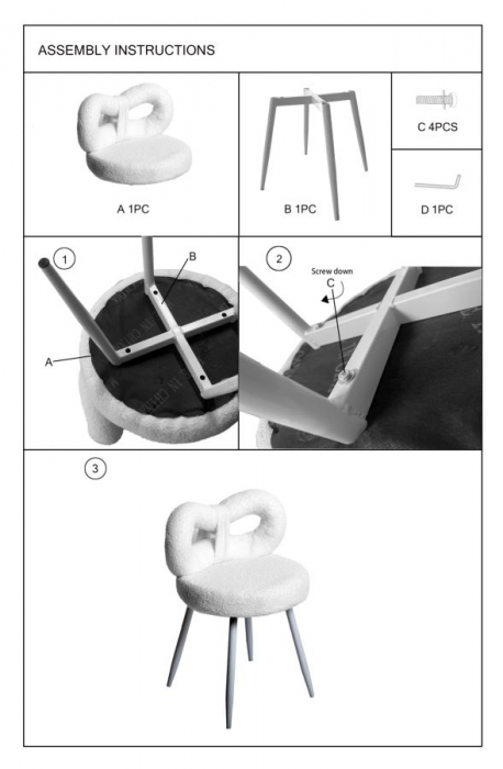 Scaun modern alb cu tapițerie boucle și spătar fundiță Ilary [11]