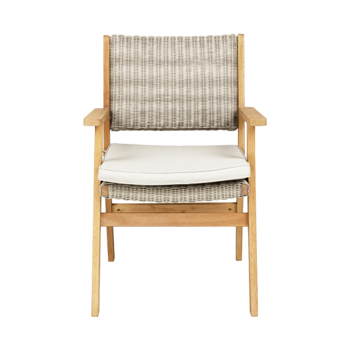 Scaun alb gri din lemn de eucalipt cu rattan sintetic, elegant și confortabil pentru exterior [3]
