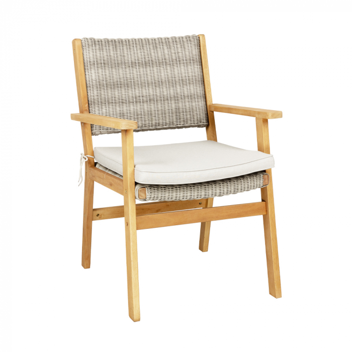 Scaun alb gri din lemn de eucalipt cu rattan sintetic, elegant și confortabil pentru exterior [1]