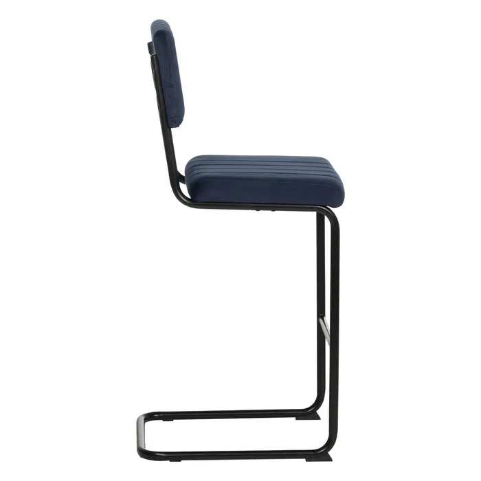 Scaun bar albastru din catifea matlasată cu cadru metalic negru – stil horeca modern [3]