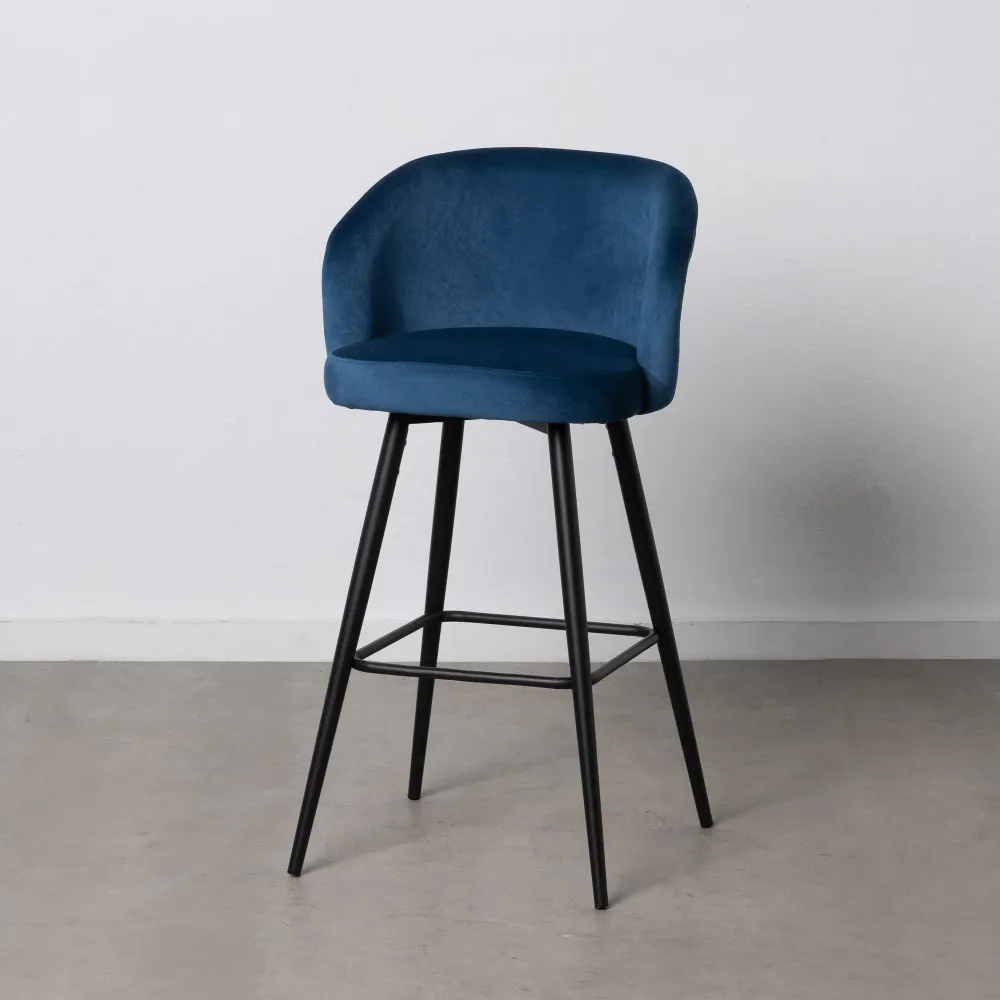 Scaun bar albastru, catifea metal [3]
